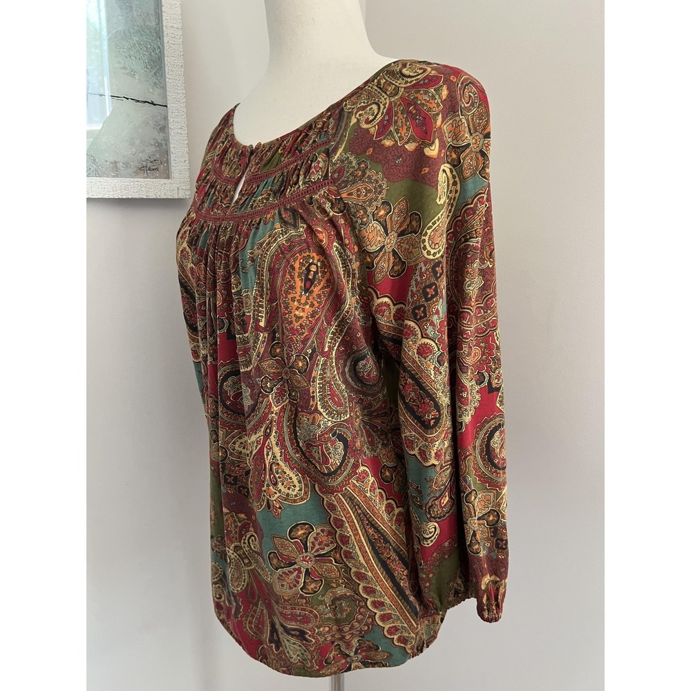 Lauren Ralph Lauren Top Womens Medium Multicolor Paisley 3/4 Sleeve Boho Tunic - Picture 3 of 8